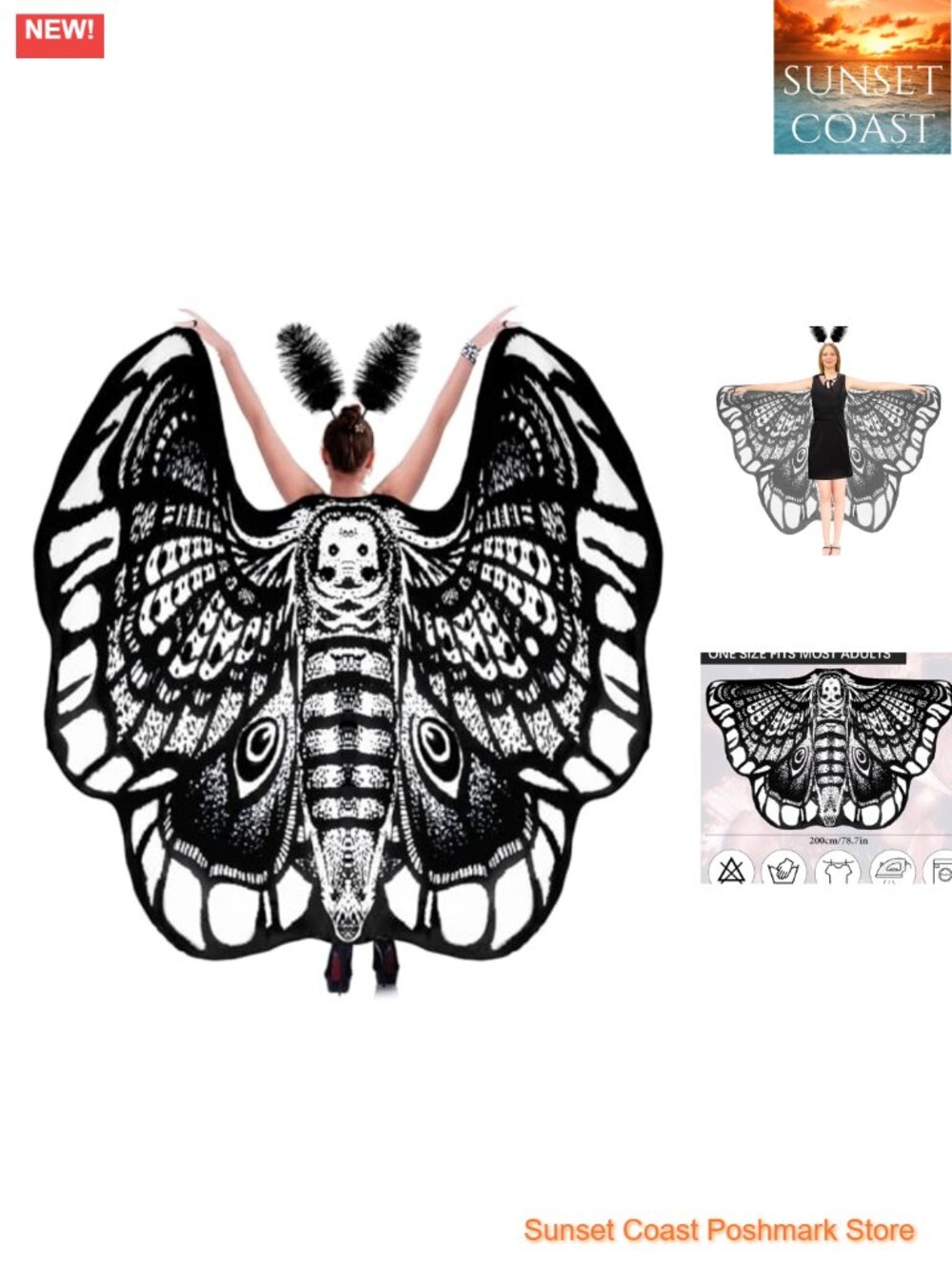 Moth Wings Cape Butterfly Costume Chiffon Polyester Feather Headband Set